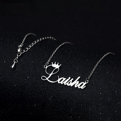 18k Gold Plated Custom Name Necklace With Crown- Christmas gifts