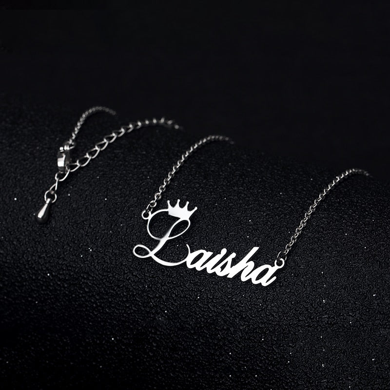 18k Gold Plated Custom Name Necklace With Crown- Christmas gifts