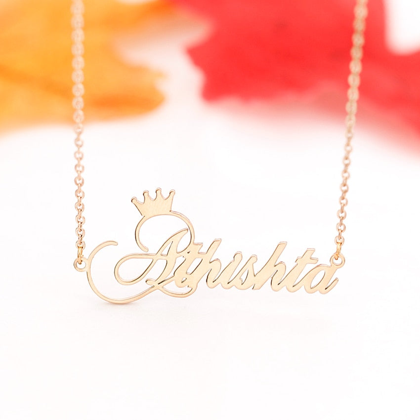 18k Gold Plated Custom Name Necklace With Crown-Gift For Mom On Mother's Day