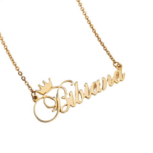 18k Gold Plated Custom Name Necklace With Crown-Gift For Mom On Mother&