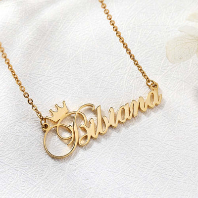 18k Gold Plated Custom Name Necklace With Crown-Gift For Mom On Mother's Day