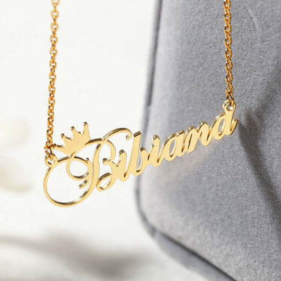 18k Gold Plated Custom Name Necklace With Crown- Christmas gifts