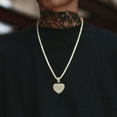 Micro Pave Cubic Zircon Heart Photo Medallion Necklace- Hip Hop Locket Pendant Necklace For Girls