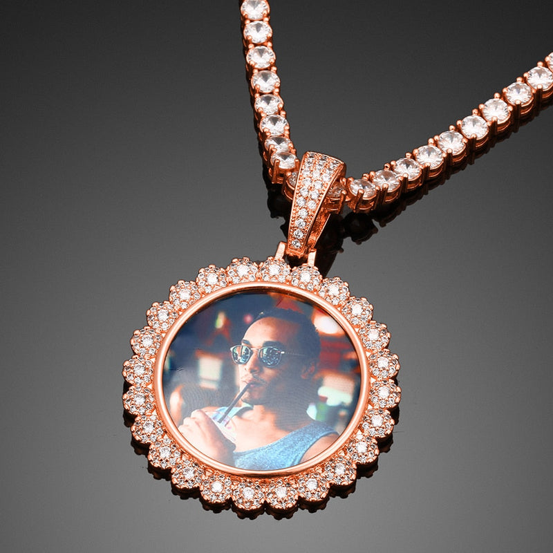 Flower Shape Custom Photo Medallion Necklace For Women