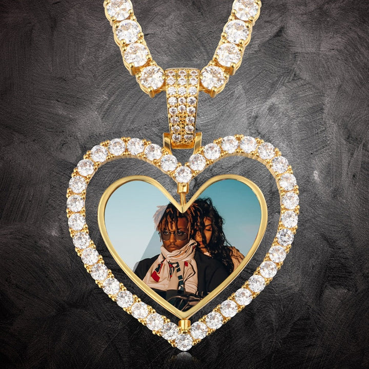 Custom Photo Heart Rotating Double-sided Medallions Necklace Christmas Gifts For Couple