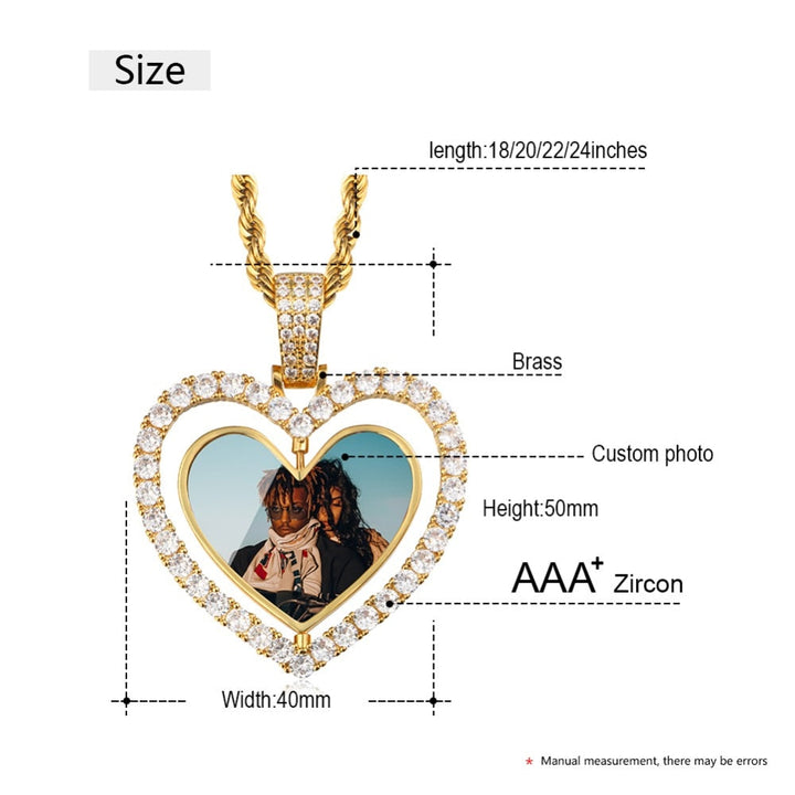 Custom Photo Heart Rotating Double-sided Medallions Necklace Christmas Gifts For Couple