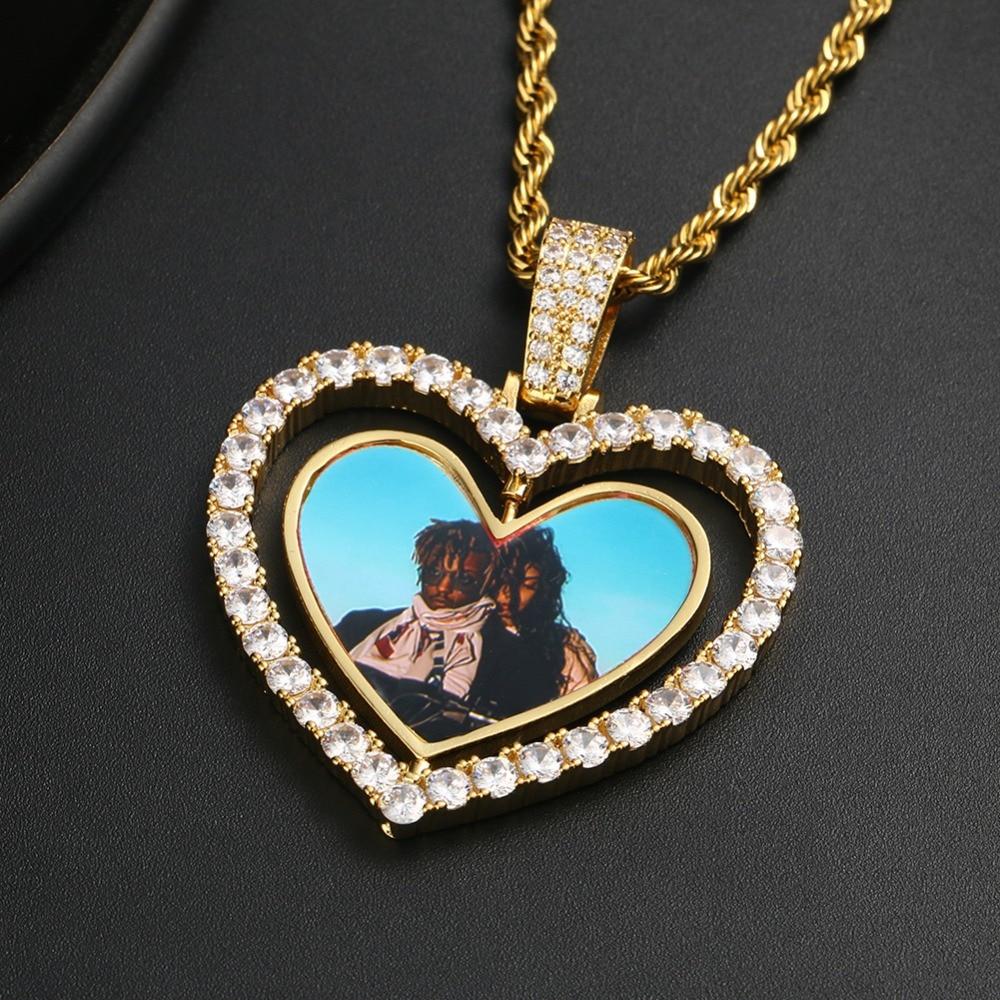 Custom Heart Rotating Double-sided Photo Necklace