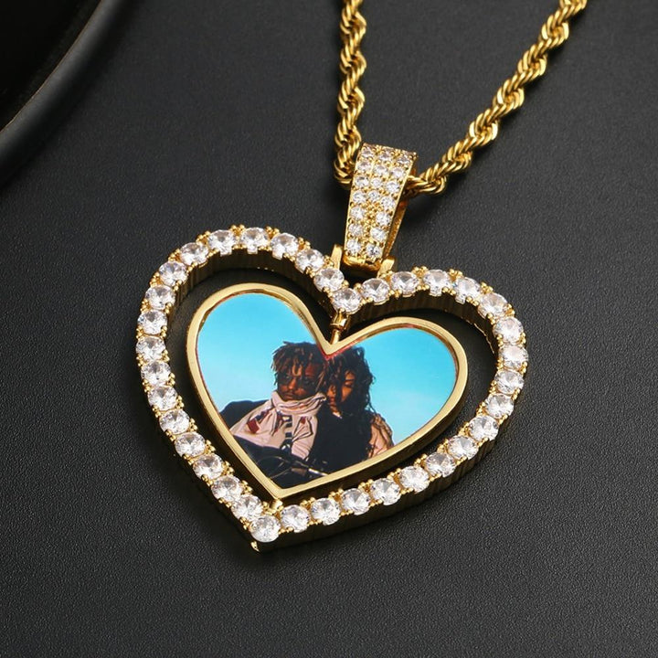 Custom Heart Rotating Double-sided Photo Necklace