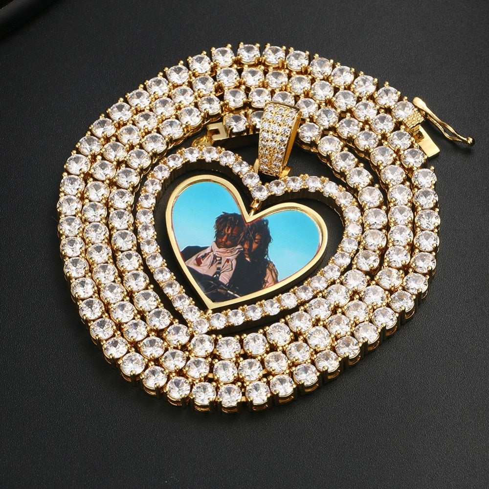 Custom Photo Heart Rotating Double-sided Medallions Necklace Christmas Gifts For Couple