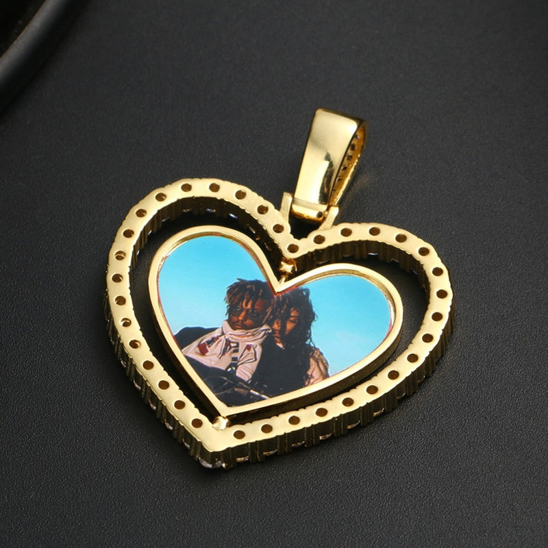 Custom Photo Heart Rotating Double-sided Medallions Necklace Christmas Gifts For Couple