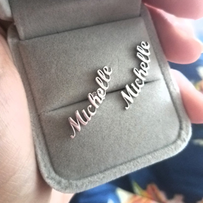 Cursive Nameplate Stud Custom Name Earrings- Best Christmas Gifts For Girlfriend