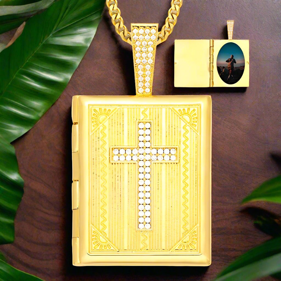 Personalized Photo Medallion Necklace Cross Locket Pendant- Bible Cross Necklace