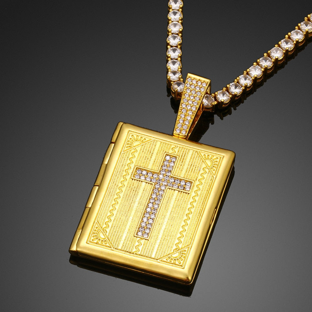 Personalized Photo Medallion Necklace Cross Locket Pendant- Bible Cross Necklace