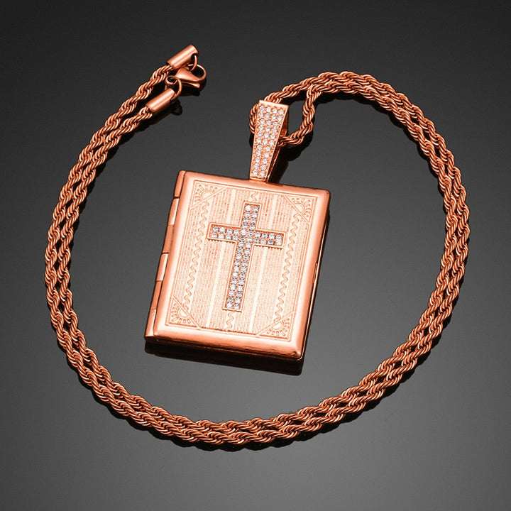 Personalized Photo Medallion Necklace Cross Locket Pendant- Bible Cross Necklace