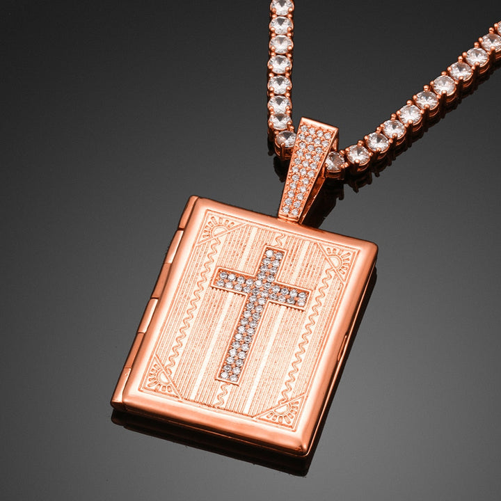 Personalized Photo Medallion Necklace Cross Locket Pendant- Bible Cross Necklace