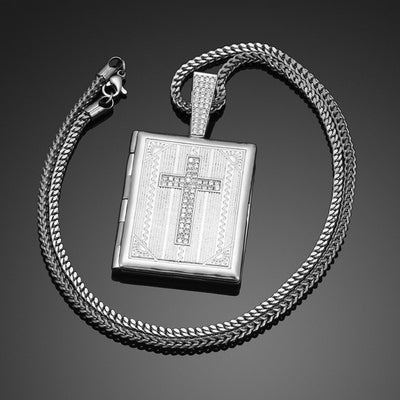 Personalized Photo Medallion Necklace Cross Locket Pendant- Bible Cross Necklace