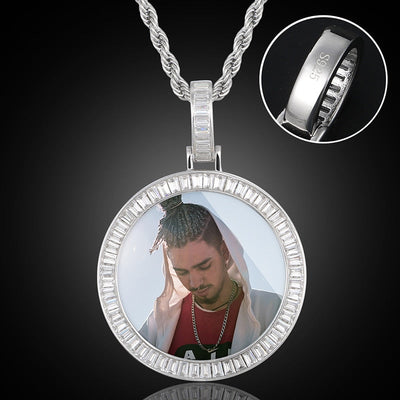 925 Sterling Silver Medallion Necklace-Men's Medallion Necklace-Picture Pendant Necklace