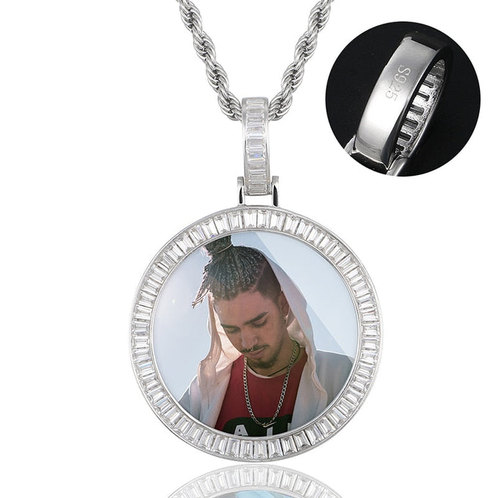 925 Sterling Silver Medallion Necklace-Men's Medallion Necklace-Picture Pendant Necklace