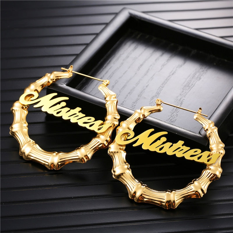 Personalized Bamboo Name Earrings-Hoop Earrings