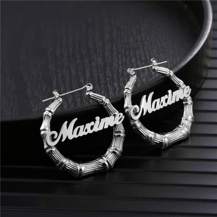 Personalized Bamboo Name Earrings-Hoop Earrings