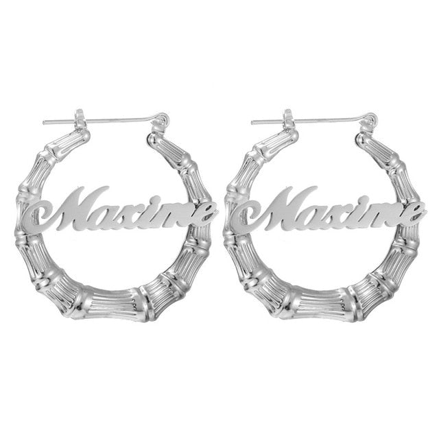 Personalized Bamboo Name Earrings-Hoop Earrings
