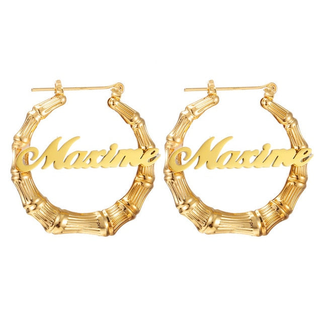 Personalized Bamboo Name Earrings-Hoop Earrings