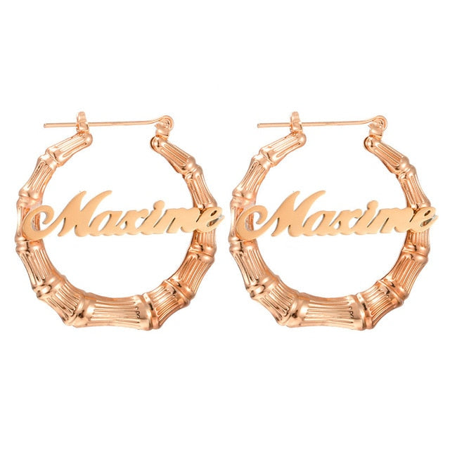 Personalized Bamboo Name Earrings-Hoop Earrings