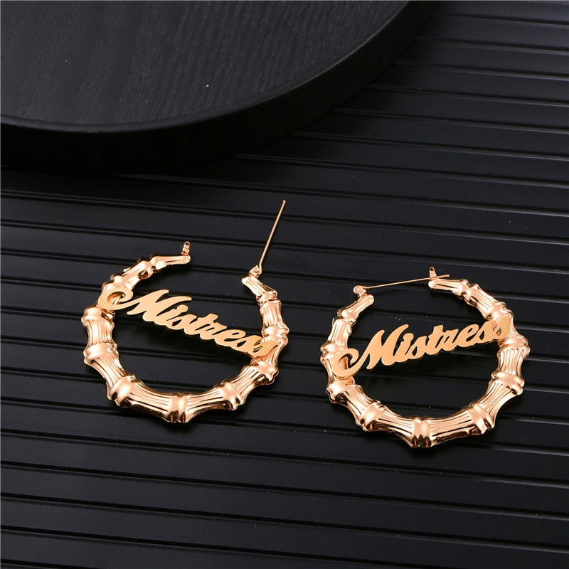 Personalized Bamboo Name Earrings-Hoop Earrings