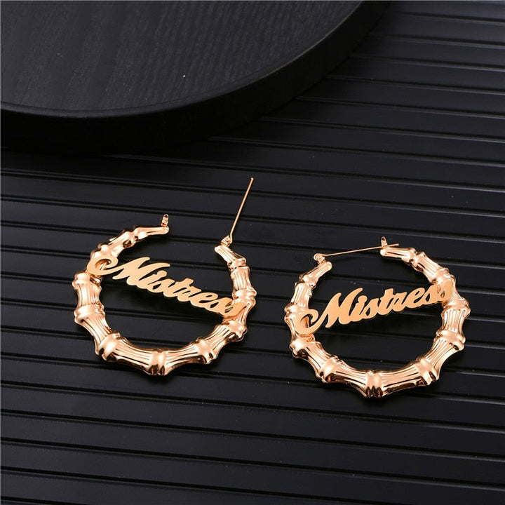Personalized Bamboo Name Earrings-Hoop Earrings