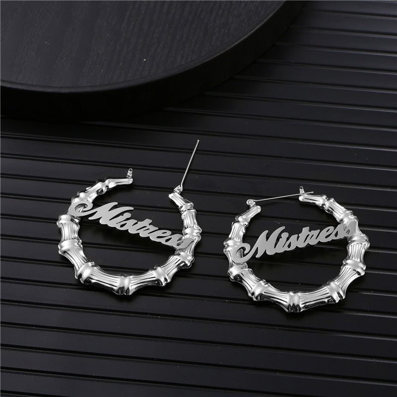Personalized Bamboo Name Earrings-Hoop Earrings