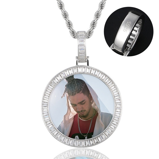 925 Sterling Silver Medallion Necklace-Men's Medallion Necklace-Picture Pendant Necklace