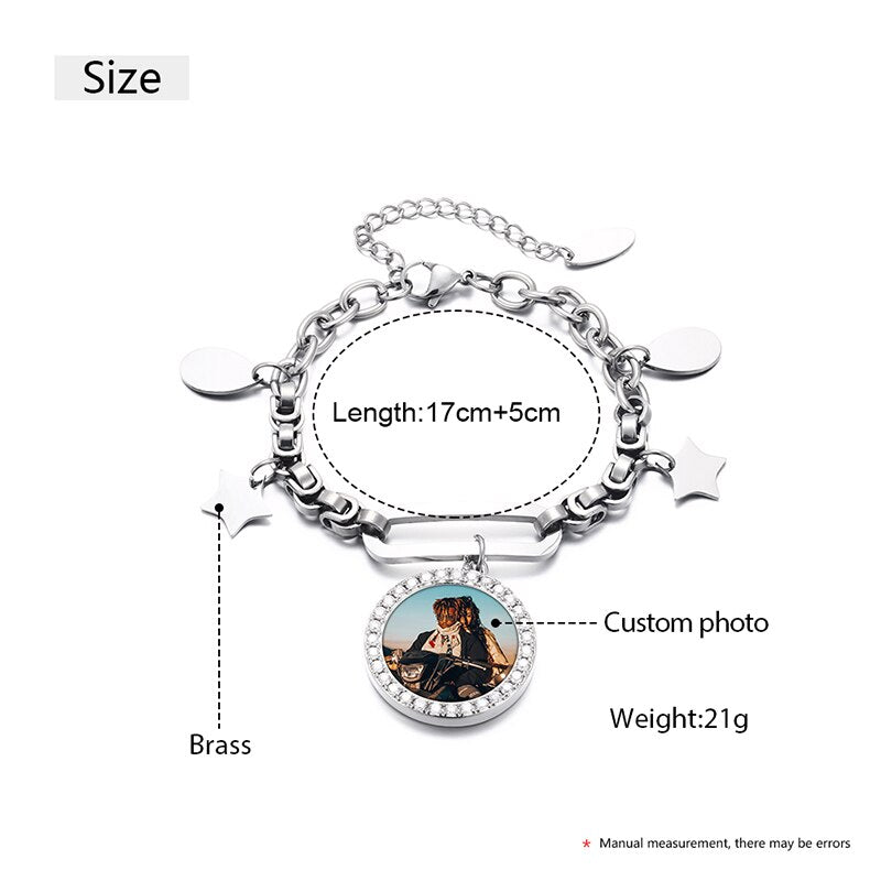 Photo Medallion Custom Picture Bracelet - Plating of Gold Stainless Steel Bracelet For Men