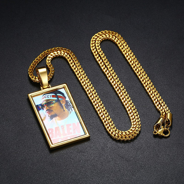 Plating Of 14K Medallion Necklace Photo Pendant Hip-Hop Necklace For Men