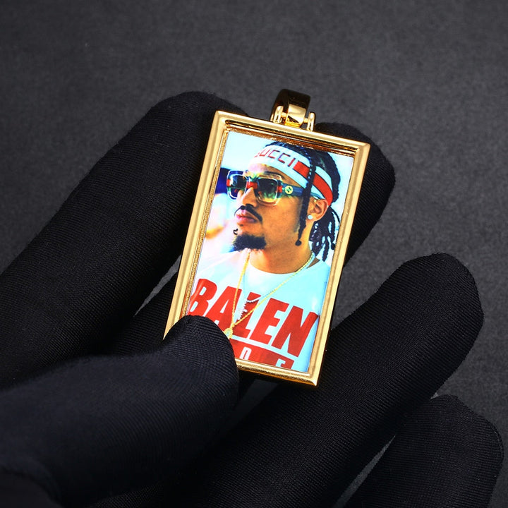 Plating Of 14K Medallion Necklace Photo Pendant Hip-Hop Necklace For Men