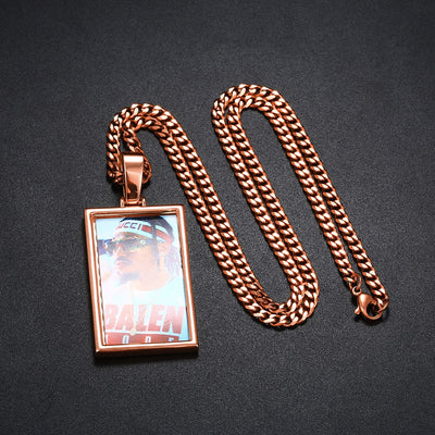 Plating Of 14K Medallion Necklace Photo Pendant Hip-Hop Necklace For Men