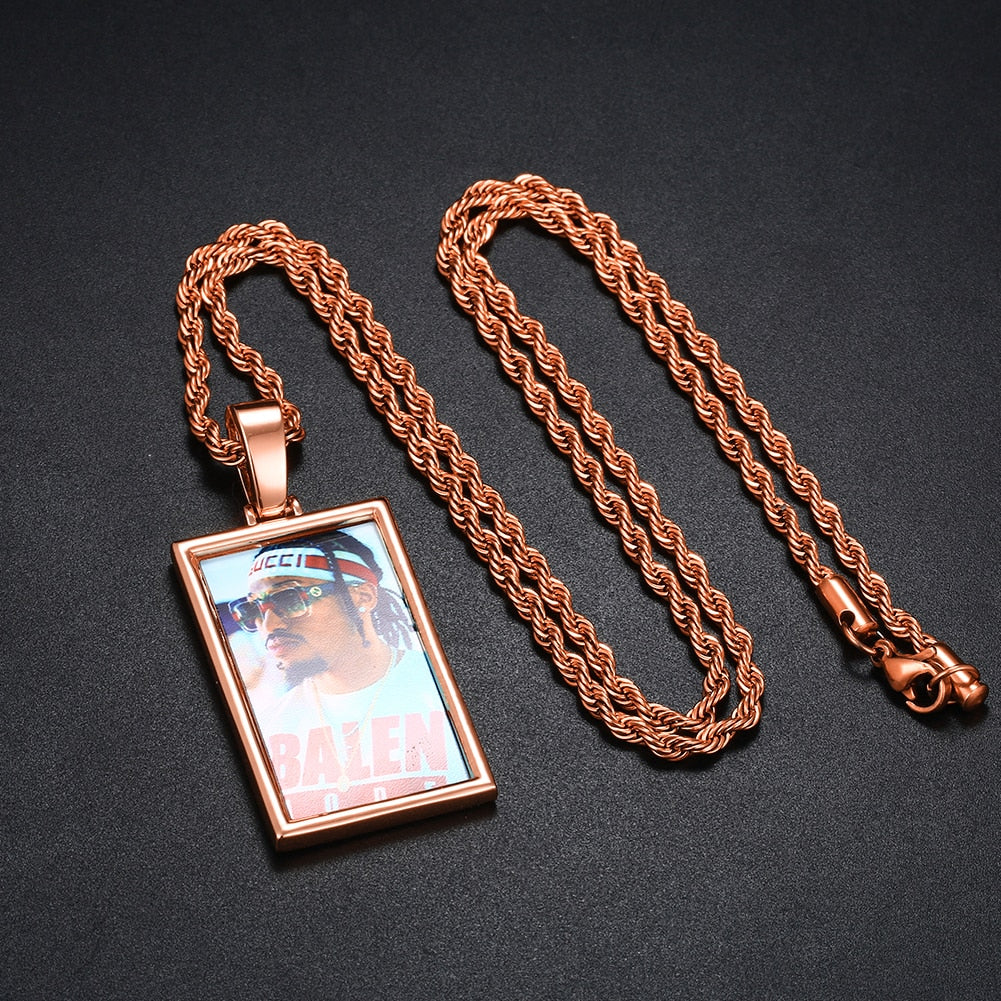 Plating Of 14K Medallion Necklace Photo Pendant Hip-Hop Necklace For Men