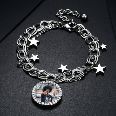 Photo Pendant Custom Photo Charm Bracelet With Star Icon - Plating of Gold Charm Bracelet