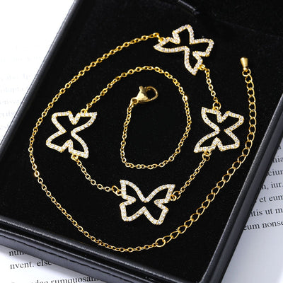 Crystal Cubic Zirconia Butterfly Pendant Necklace - Clavicle Chain Plating of Gold Butterfly Necklace