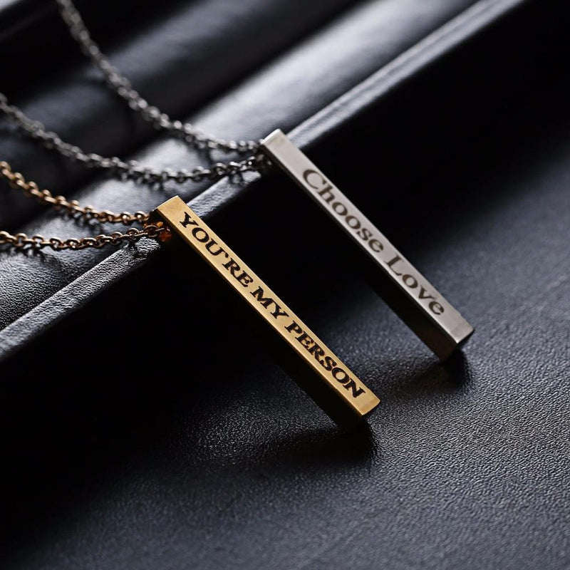Personalized Vertical Bar Necklace- Name & Word Engraving Bar Necklace