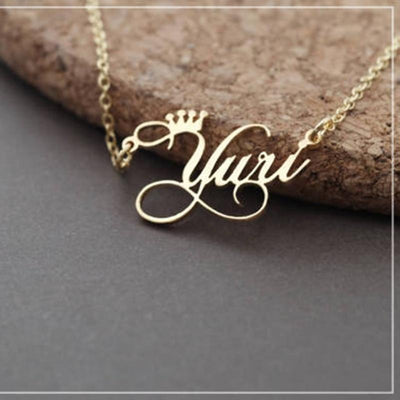 18k Gold Plated Name Necklace With Crown- Personalized Gift For Women