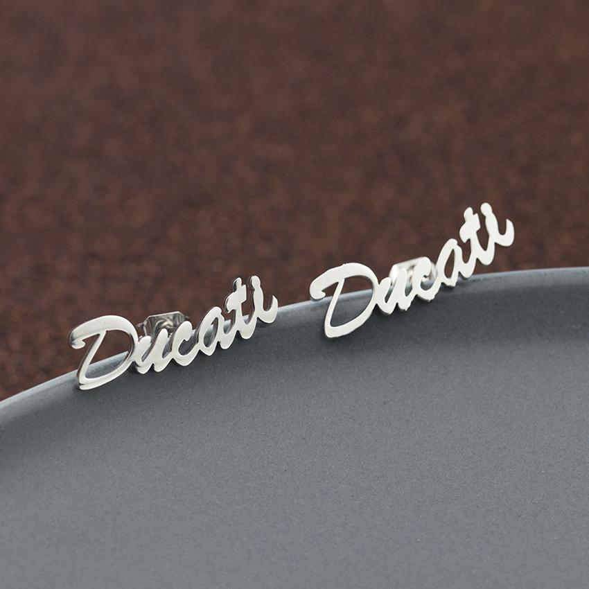 Name Plate Earrings- Initial Cursive Stud Earring For Women