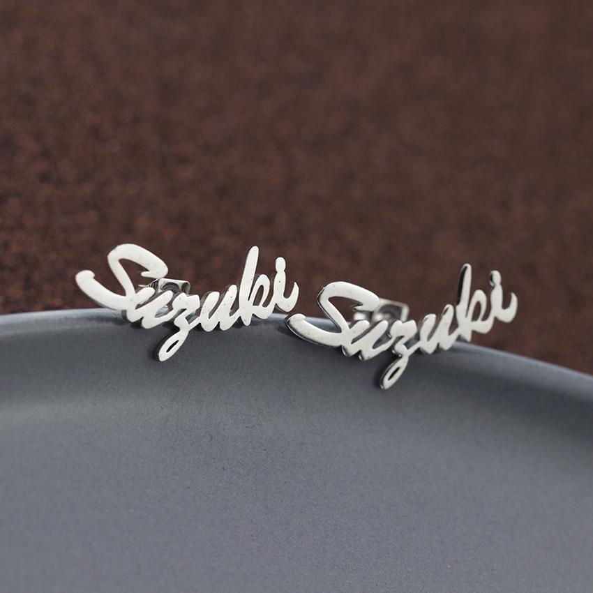 Name Plate Earrings- Initial Cursive Stud Earring For Women