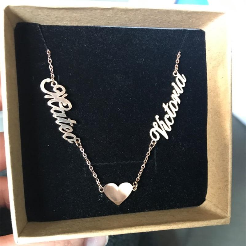 Custom Two Name Necklace With Heart- Best Gift For Women
