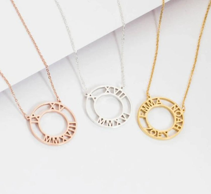 Personalized Roman Numeral Circle Necklace