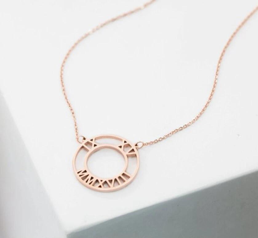 Personalized Roman Numeral Circle Necklace