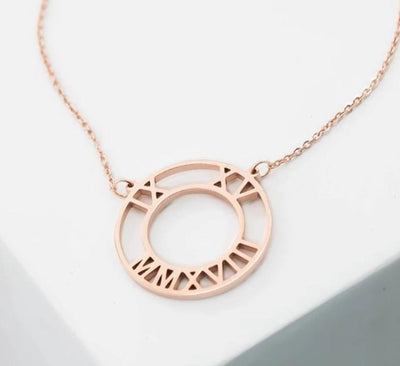 Personalized Roman Numeral Circle Necklace