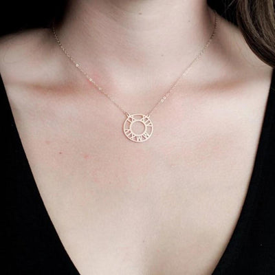 Personalized Roman Numeral Circle Necklace