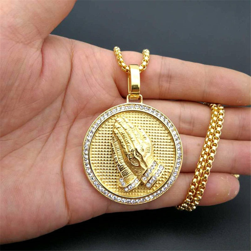 Hip-Hop Iced Out Praying Hands Pendant Necklaces