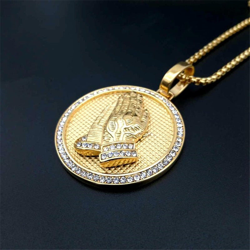 Hip-Hop Iced Out Praying Hands Pendant Necklaces