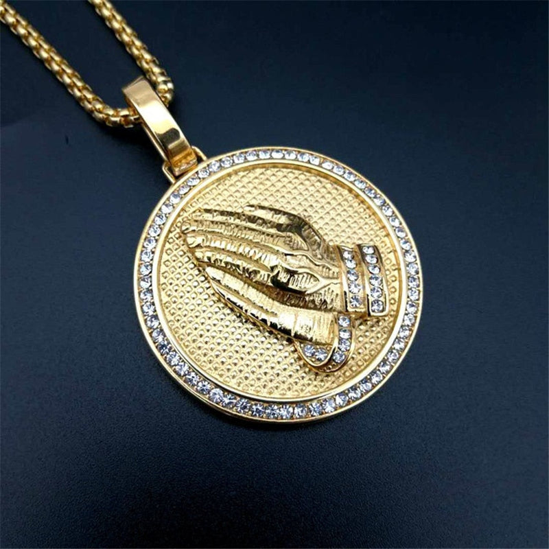 Hip-Hop Iced Out Praying Hands Pendant Necklaces